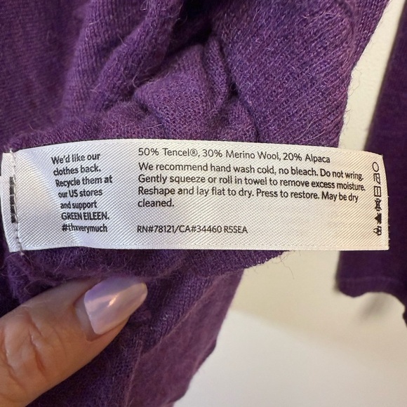 Eileen Fisher African Violet Purple Tencel Alpaca Wool Sweater Womens Size 2P-4P - Picture 9 of 9
